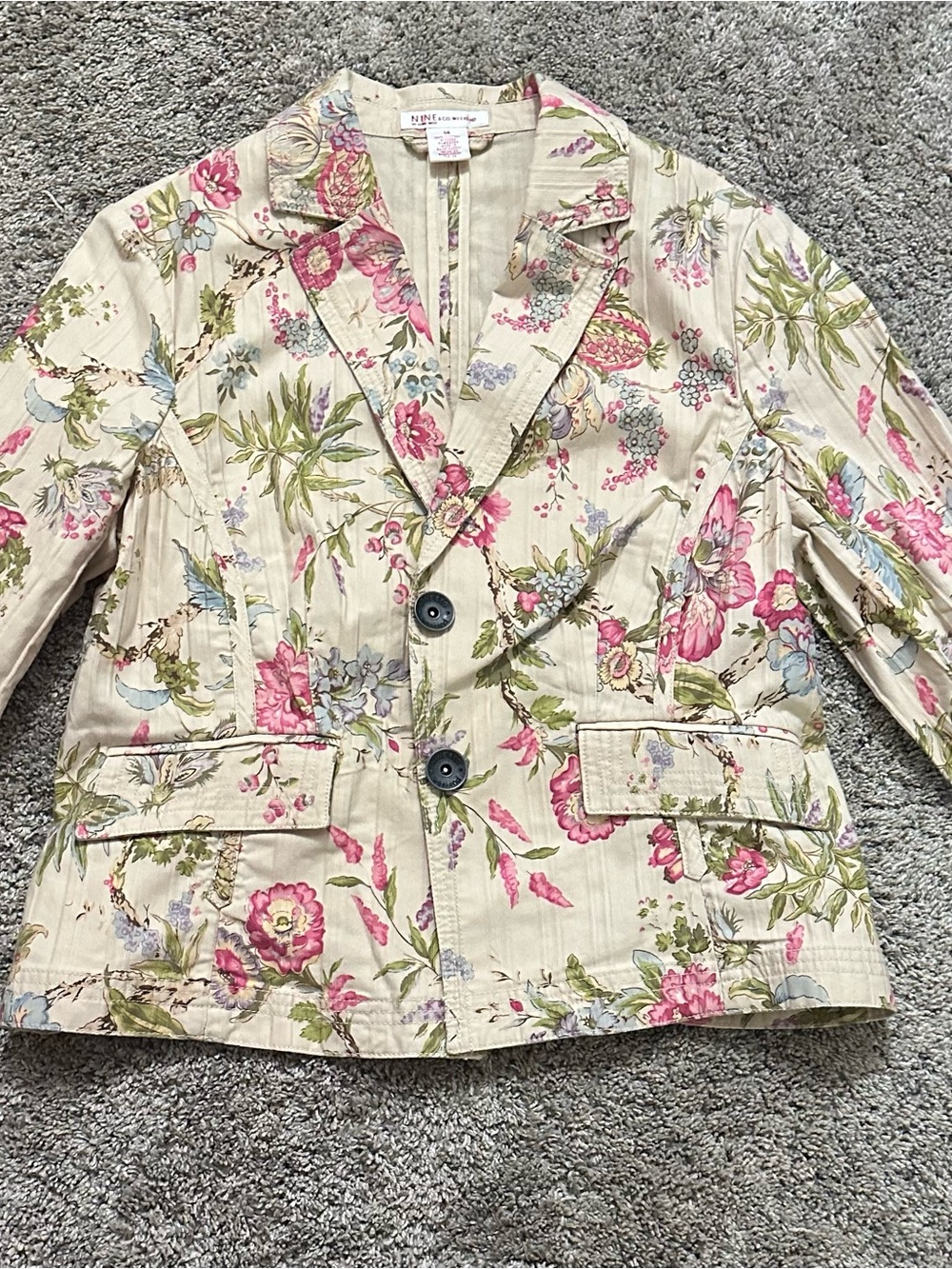 Nine West Cream Floral Blazer with Pink & Green Print